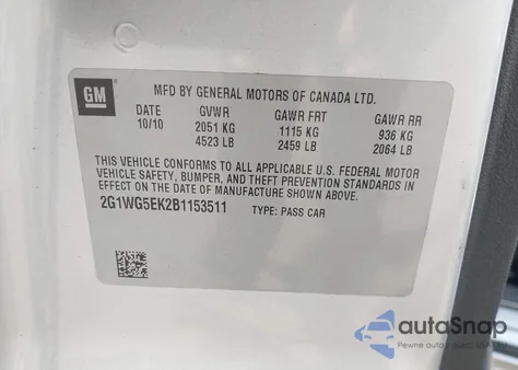 2011 Chevrolet Impala Lt from USA, damaged, VIN 2G1WG5EK2B1153511